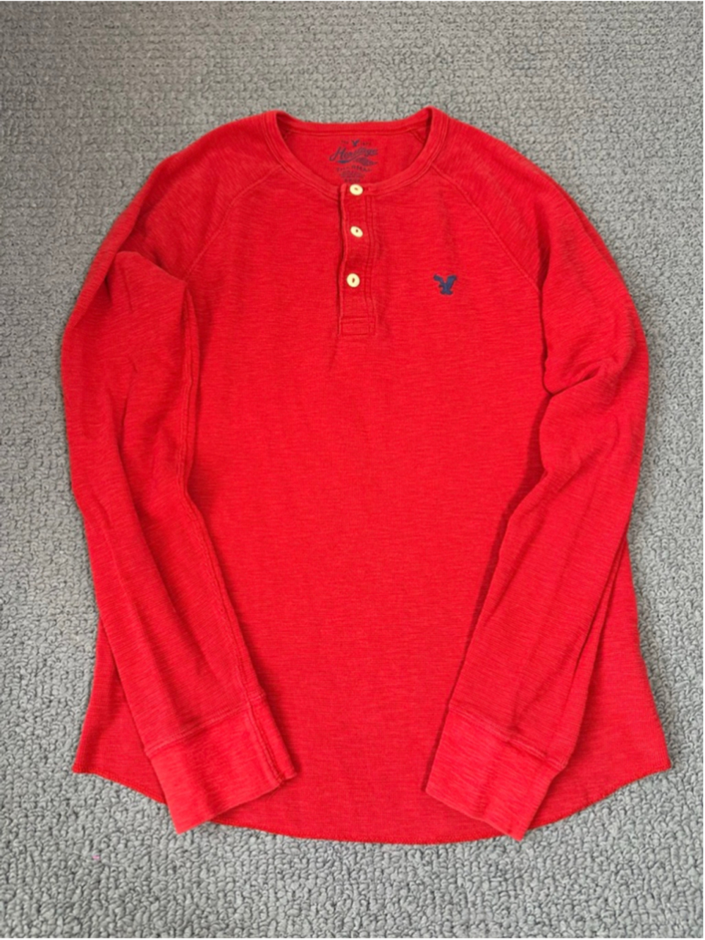 American Eagle Heritage Thermal Henley Long Sleeve Red Shirt Men’s Small